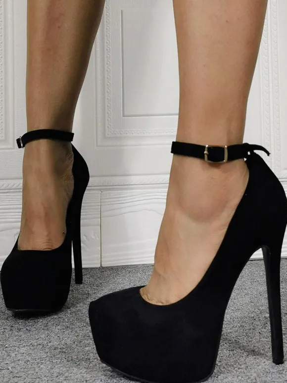 Escarpins à plateforme noirs pour femmes à bout rond et bride à la cheville
