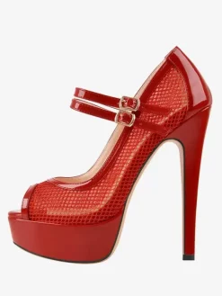 Escarpins sexy à talons hauts en maille avec sangle à bout ouvert et boucle réglable