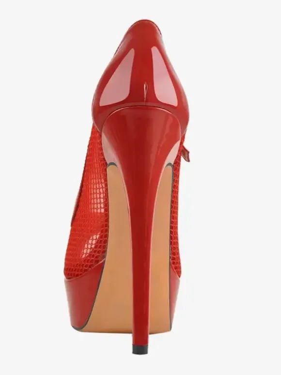 Escarpins sexy à talons hauts en maille avec sangle à bout ouvert et boucle réglable