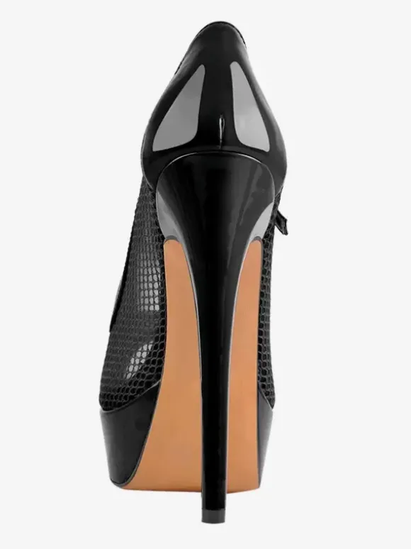 Escarpins sexy à talons hauts en maille avec sangle à bout ouvert et boucle réglable
