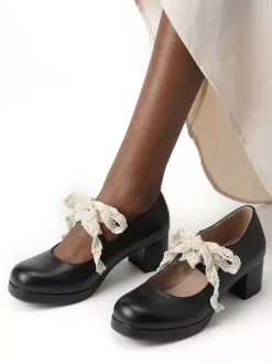 Escarpins Sweet Lolita Mary Jane à n艙uds violets bride en dentelle talon compensé en cuir verni