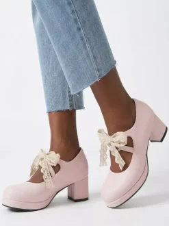 Escarpins Sweet Lolita Mary Jane à n艙uds violets bride en dentelle talon compensé en cuir verni