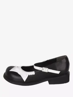 Escarpins Sweet Lolita noirs plats en cuir PU avec n艙ud et n艙ud papillon chaussures tendance Kawaii