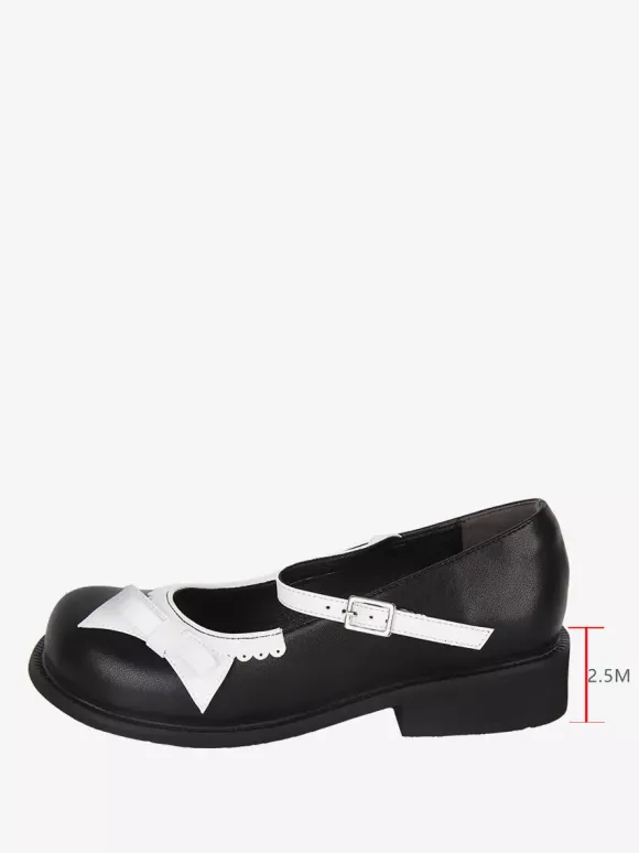 Escarpins Sweet Lolita noirs plats en cuir PU avec n艙ud et n艙ud papillon chaussures tendance Kawaii