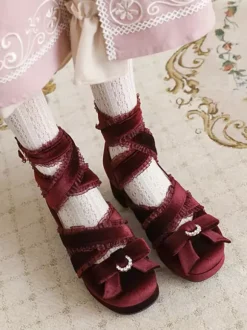Escarpins Sweet Lolita à n艙uds noirs en velours côtelé et talons compensés