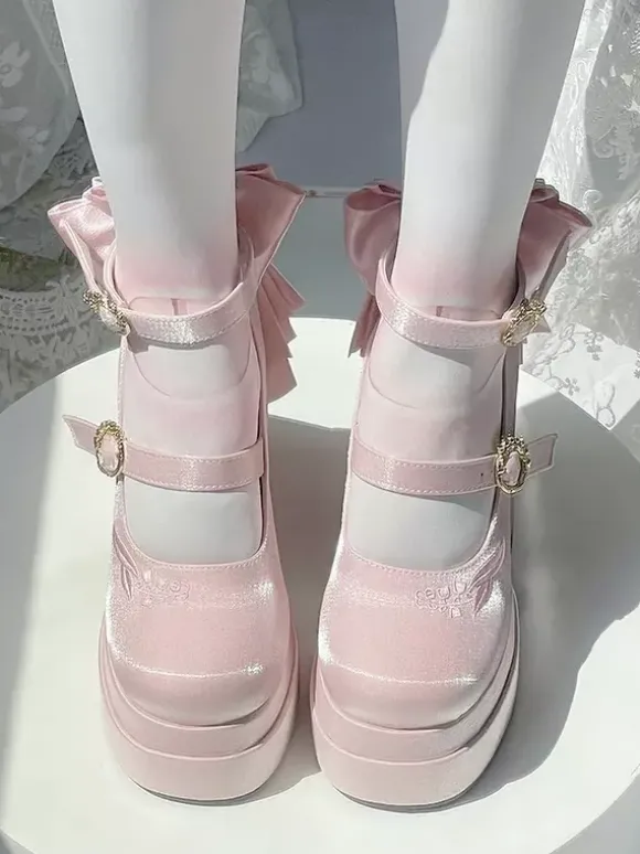 Escarpins Sweet Lolita à plateforme n艙uds roses style Mary Jane