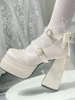 Escarpins Sweet Lolita à plateforme n艙uds roses style Mary Jane