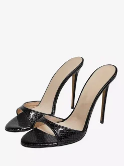 Escarpins à talons aiguilles à bout rond pour femmes en cuir PU