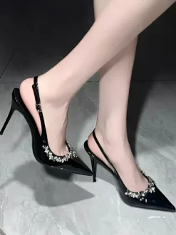 Escarpins à talons aiguilles et talons hauts pour femmes avec tige en PU verni