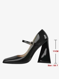 Escarpins à talons femmes escarpins à boucle à enfiler bout carré chic talon épais cuir PU