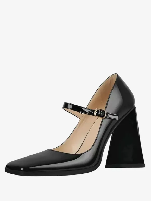 Escarpins à talons femmes escarpins à boucle à enfiler bout carré chic talon épais cuir PU