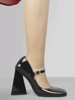 Escarpins à talons femmes escarpins à boucle à enfiler bout carré chic talon épais cuir PU