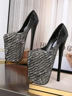 Escarpins Talons Hautes avec Plateforme Imprimés Sexy Femmes à Cuir Synthétique Vernis avec Bout Rond à Talons Aiguilles Chaussures Sexy