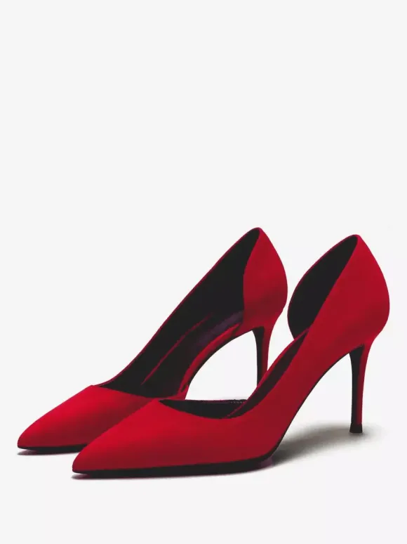 Escarpins à talons hauts en daim chaussures habillées rouges à bout pointu et à talons aiguilles