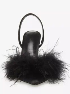 Escarpins à talons hauts en satin et fausses plumes à bout pointu pour femmes