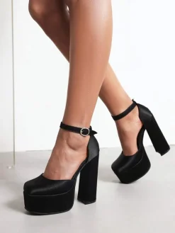 Escarpins à Talons Hauts Femme avec Plateforme avec Bout Carré Unicolore