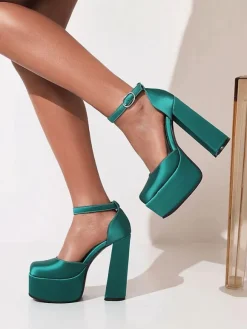Escarpins à Talons Hauts Femme avec Plateforme avec Bout Carré Unicolore