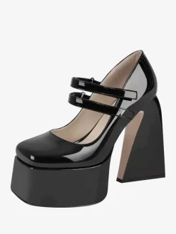 Escarpins à talons hauts femmes chaussures à boucle chics bout carré talon épais cuir PU