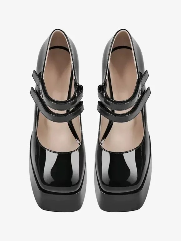 Escarpins à talons hauts femmes chaussures à boucle chics bout carré talon épais cuir PU
