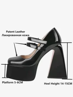 Escarpins à talons hauts femmes chaussures à boucle chics bout carré talon épais cuir PU