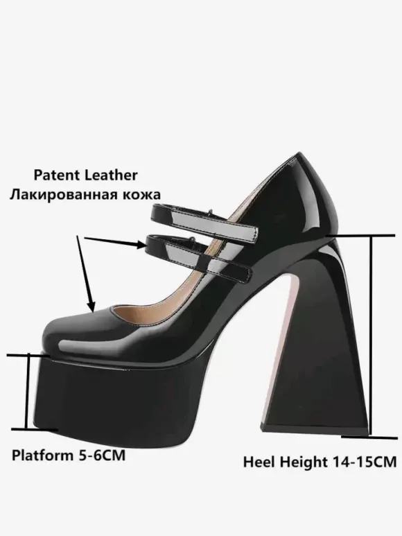 Escarpins à talons hauts femmes chaussures à boucle chics bout carré talon épais cuir PU