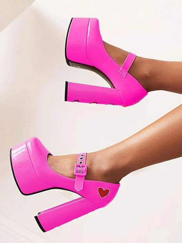 Escarpins à Talons Hauts Femme avec Plateforme avec Bout Carré Unicolore