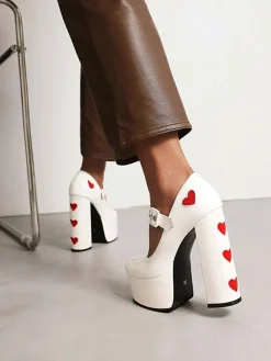Escarpins à Talons Hauts Femme avec Plateforme avec Bout Carré Unicolore