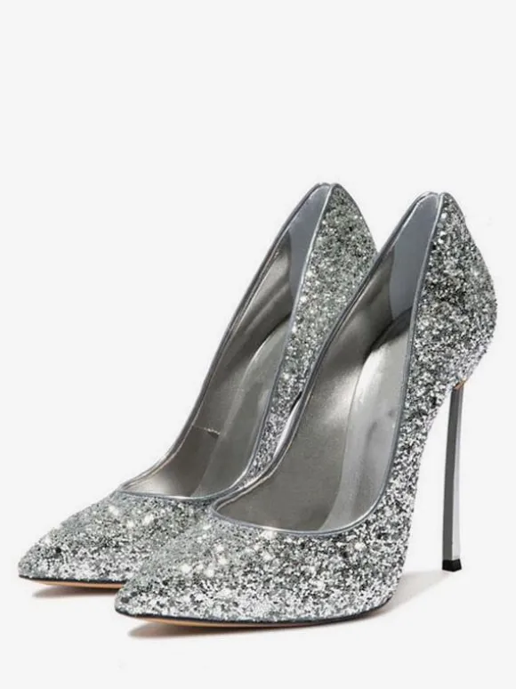 Escarpins à talons hauts pour femmes souliers de soirée à bout pointu doré