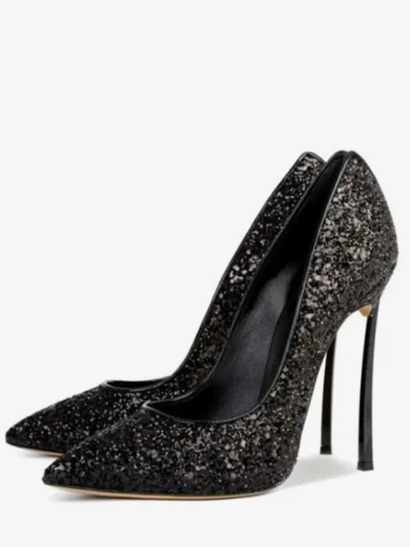 Escarpins à talons hauts pour femmes souliers de soirée à bout pointu doré