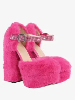 Escarpins à talons hauts pour femmes fausse fourrure talons épais cuir PU