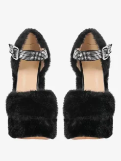 Escarpins à talons hauts pour femmes fausse fourrure talons épais cuir PU