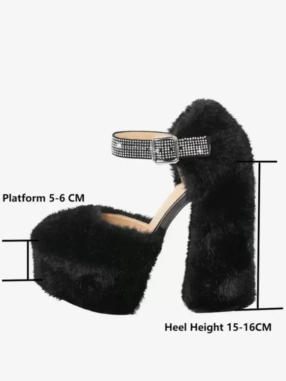 Escarpins à talons hauts pour femmes fausse fourrure talons épais cuir PU