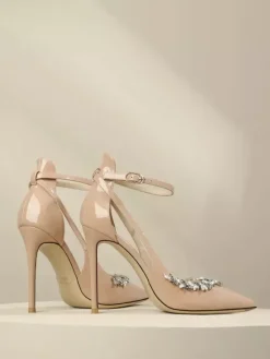 Escarpins à talons hauts pour femmes bout pointu strass découpes bride cheville chaussures de bal