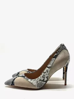 Escarpins à talons hauts pour femmes bout pointu en daim à motif serpent à enfiler