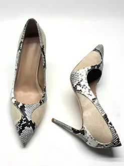 Escarpins à talons hauts pour femmes bout pointu en daim à motif serpent à enfiler