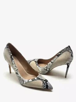 Escarpins à talons hauts pour femmes bout pointu en daim à motif serpent à enfiler