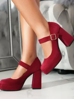 Escarpins À Talons Épais Bout Carré Avec Détails En Métal Chaussures Femmes