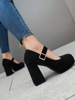 Escarpins À Talons Épais Bout Carré Avec Détails En Métal Chaussures Femmes