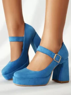 Escarpins À Talons Épais Bout Carré Avec Détails En Métal Chaussures Femmes
