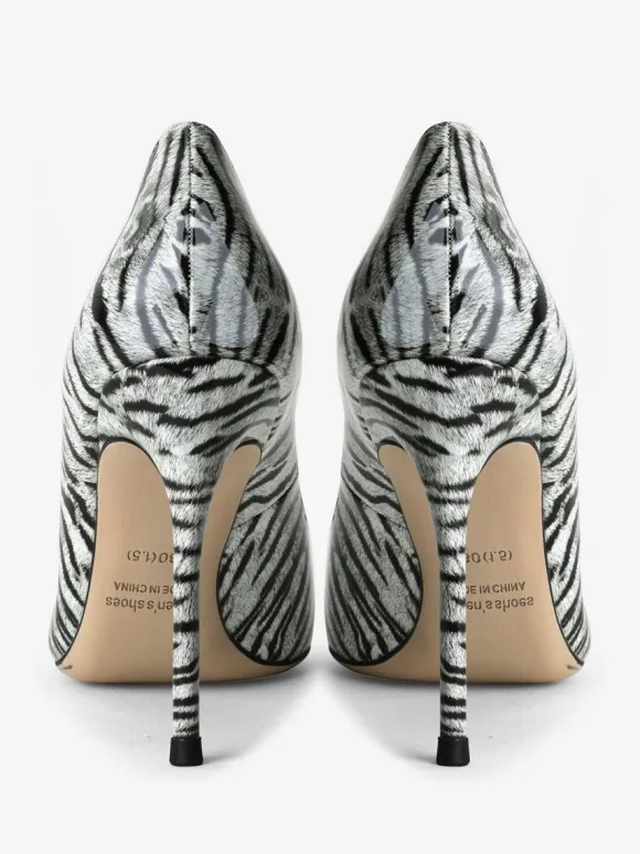Escarpins Talons pour femmes sexy imprimé zèbre bout pointu talon aiguille en cuir verni
