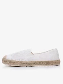 Espadrilles en dentelle pour femmes mocassins à enfiler à bout rond blancs