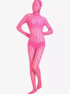 Fantastique costume de zentai rose jacquardé en velours enveloppé Déguisements Halloween