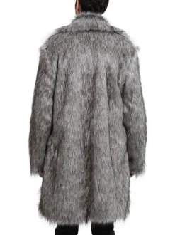 Fausse Fourrure Manteau Gris Fuzzy Coat Turndown Collar Hommes Casual Manteau D'hiver
