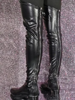 Femme Talon Bas Cuissardes Cuir PU