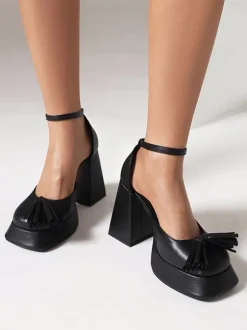Femme Talons Bout rond Talon bottier Escarpins Cuir PU