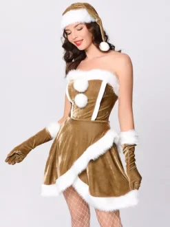 Femme Ensemble Robe Sexy Rouge Cosplay Costume Déguisements Noël
