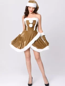 Femme Ensemble Robe Sexy Rouge Cosplay Costume Déguisements Noël