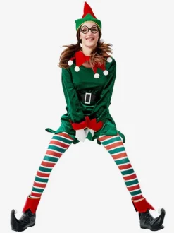 Femme Noël Vert Fibre de polyester Chapeau Ceinture Pantalon Polyester Bicolore Vacances de Noël Les costumes