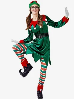 Femme Noël Vert Fibre de polyester Chapeau Ceinture Pantalon Polyester Bicolore Vacances de Noël Les costumes