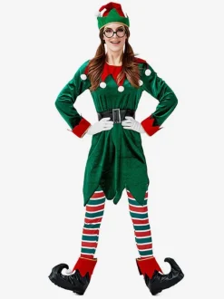 Femme Noël Vert Fibre de polyester Chapeau Ceinture Pantalon Polyester Bicolore Vacances de Noël Les costumes